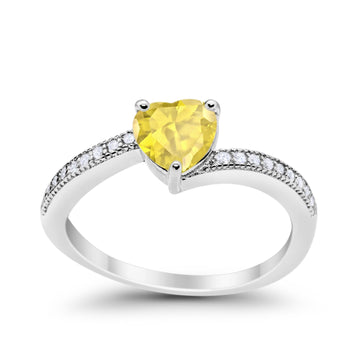 Heart Promise Ring Simulated Yellow CZ 925 Sterling Silver